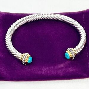 Silver and Gold Twisted Bracelet with Turquoise Accents